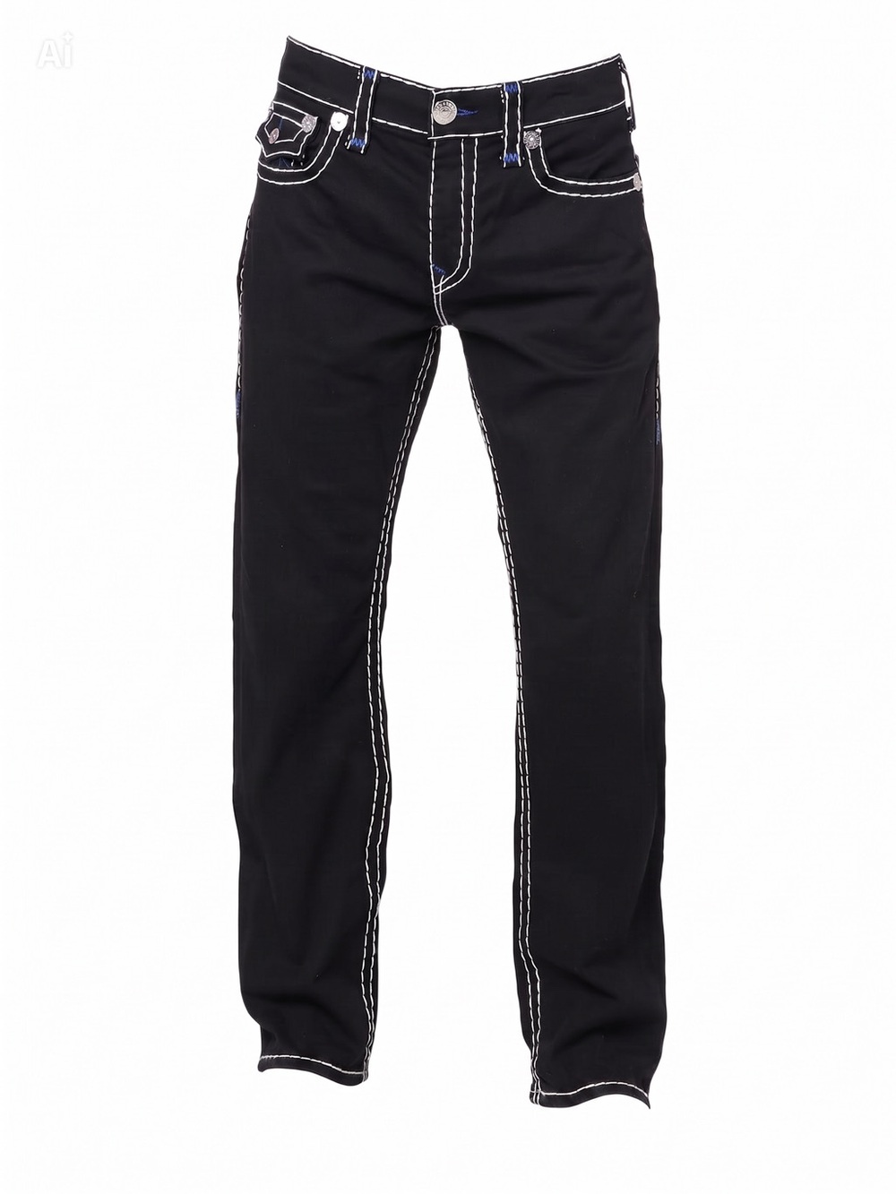 True Religion Black Jeans with Blue and White Stitching